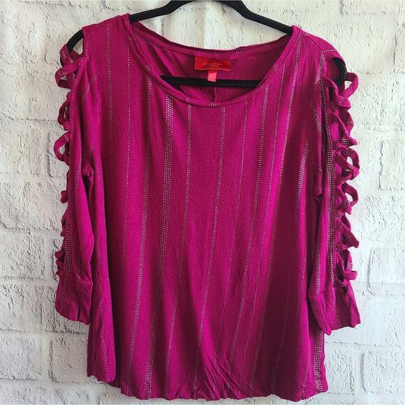 Jennifer Lopez Violet Studded Looped Sleeve Blouse Size Large - Picture 2 of 11